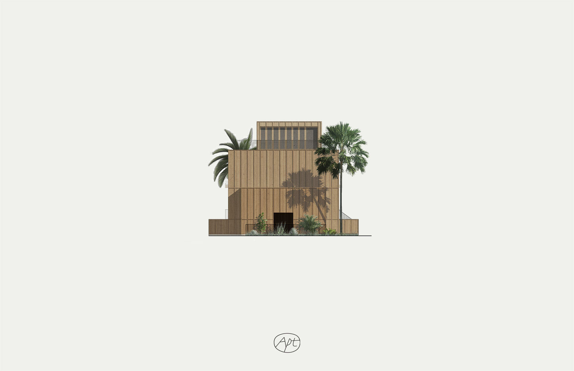 Street elevation of Apt's standardized 6-unit residential building in Los Angeles, CA.